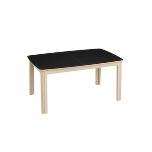 Skovby SM107 spisebord INKL. 3 tillægsplader - Massiv eg hvidolie & sort nano laminat - Mål: 101 x 160 / 313 cm.